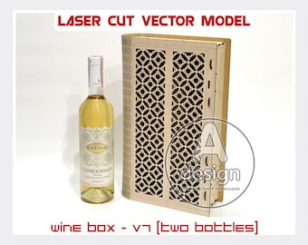 Double Wine Bottle Box Laser Cut Plywood Vector SVG Files Digital Download