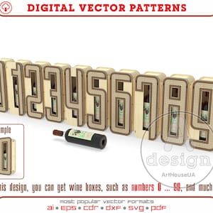 Wijndozen zoals nummers jubileumbundeldecoraties, verjaardagscadeau wijndozen lasergesneden vectorbestand en SVG, wijnhouder vector