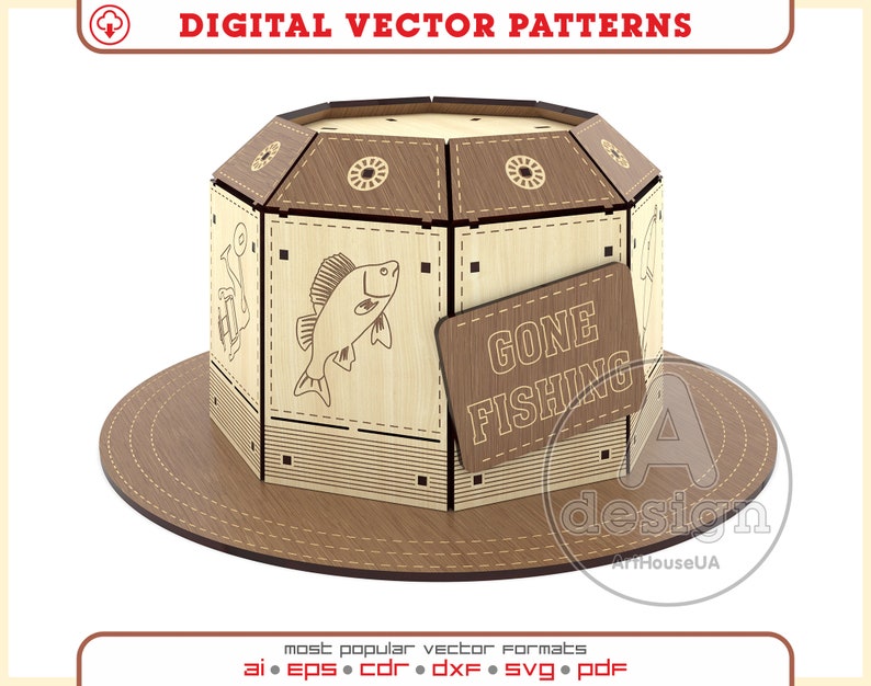 Gone Fishing Hat Box Vector File Laser Cut Machines and Etsy