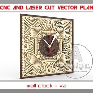 Wanduhr Muster, Uhr Vektor, Uhr Laser geschnitten, Laser geschnittene Dateien, Glowforge Dateien, Laser geschnittenes Muster, Laser Dateien Dxf,Pdf,Svg,Cnc, Wc3D-2