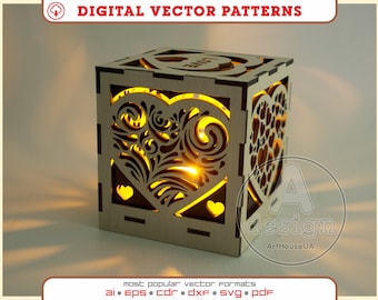 Valentine Heart Lantern SVG Laser Cut File LED Night Light Romantic Gift Decor Design