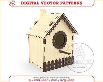 Laser Cut Bird House SVG Vector File for Garden Wooden Birdhouse Template