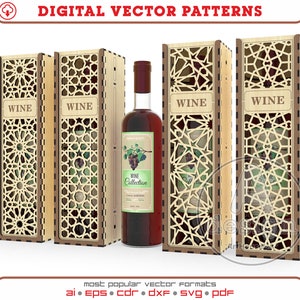 Archivo vectorial cortado con láser de caja de vino, Portabotellas de vino, Archivo SVG listo para láser de caja de vino, Caja de vino de madera contrachapada, Caja de línea de madera, Soporte para botellas, Ver.79
