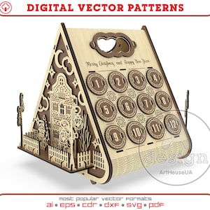 Advent calendar laser cut vector file, Christmas decoration, Christmas Advent Calendar, Advent calendar Glowforge files SVG, Calendar Ver.39