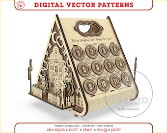 Fichier vectoriel de calendrier de l'Avent découpé au laser, décoration de Noël, calendrier de l'Avent Noël, calendrier de l'Avent fichiers Glowforge SVG, calendrier Ver.39