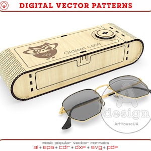 Glasses case vector file, Wooden case for sun glasses, Eyeglass wood case for laser cutting DXF, Glasses case SVG files for Glowforge users