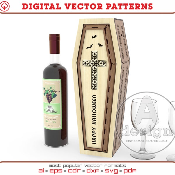 Halloween Wine box, Halloween decor Wine box, Plywood Wine box, Halloween gift box, Wine holder, Laser cut file, Wine box  SVG file