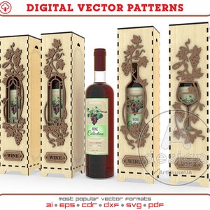 Archivo vectorial cortado con láser de caja de vino, Portabotellas de vino, Archivo SVG listo para láser de caja de vino, Caja de vino de madera contrachapada, Caja de línea de madera, Soporte para botellas, Ver.2
