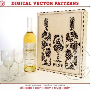 Arquivo vetorial de corte a laser para caixa de vinho, suporte para garrafa de vinho, arquivo SVG pronto para caixa de vinho, caixa de vinho de madeira compensada, caixa de linha de madeira, suporte para garrafa, Ver.24