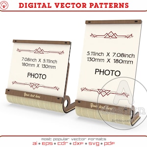 Fotorahmen Laser geschnittene Vektordatei, Fotorahmen Glowforge bereit SVG-Datei, moderner Fotohalter, Bilderrahmenständer, Fototischständer Ver.13
