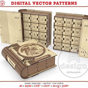 Lasergesneden vectorbestand adventskalender, kerstadventskalender, kerstadventskalender met 24 lades, kerstversiering, ver.15