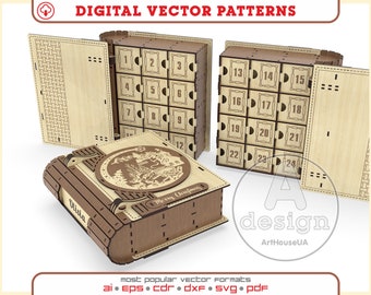 Advent calendar laser cut vector file, Christmas Advent Calendar, Christmas Advent Calendar 24 drawers, Christmas decoration, Ver.15