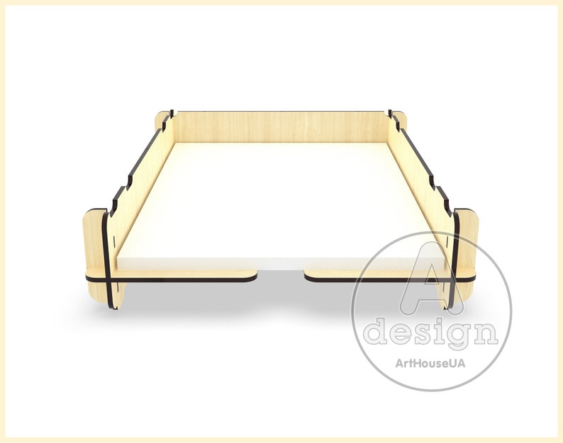 May include: A wooden tray with a black border. The tray is empty and has a light wood finish.