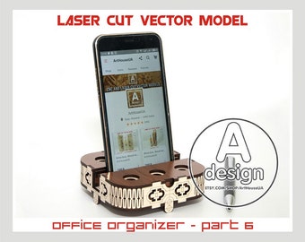 Phone Holder SVG Laser Cut File Wooden Desk Organizer Docking Station Storage Design
