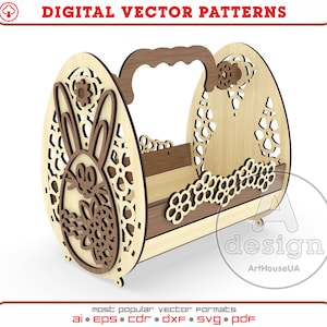 File laser vettoriale del cestino di Pasqua, cestino di Pasqua per le uova, portauovo del cestino di Pasqua DXF, vassoio di legno di Pasqua, file Glowforge del cestino di Pasqua SVG
