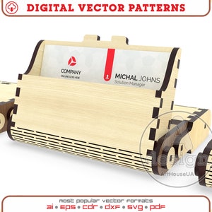 Vetor de porta-cartões de madeira para laser, porta-cartões de visita PDF, porta-cartões de madeira DXF, vetor de porta-cartões SVG para Glowforge, porta-cartões de crédito
