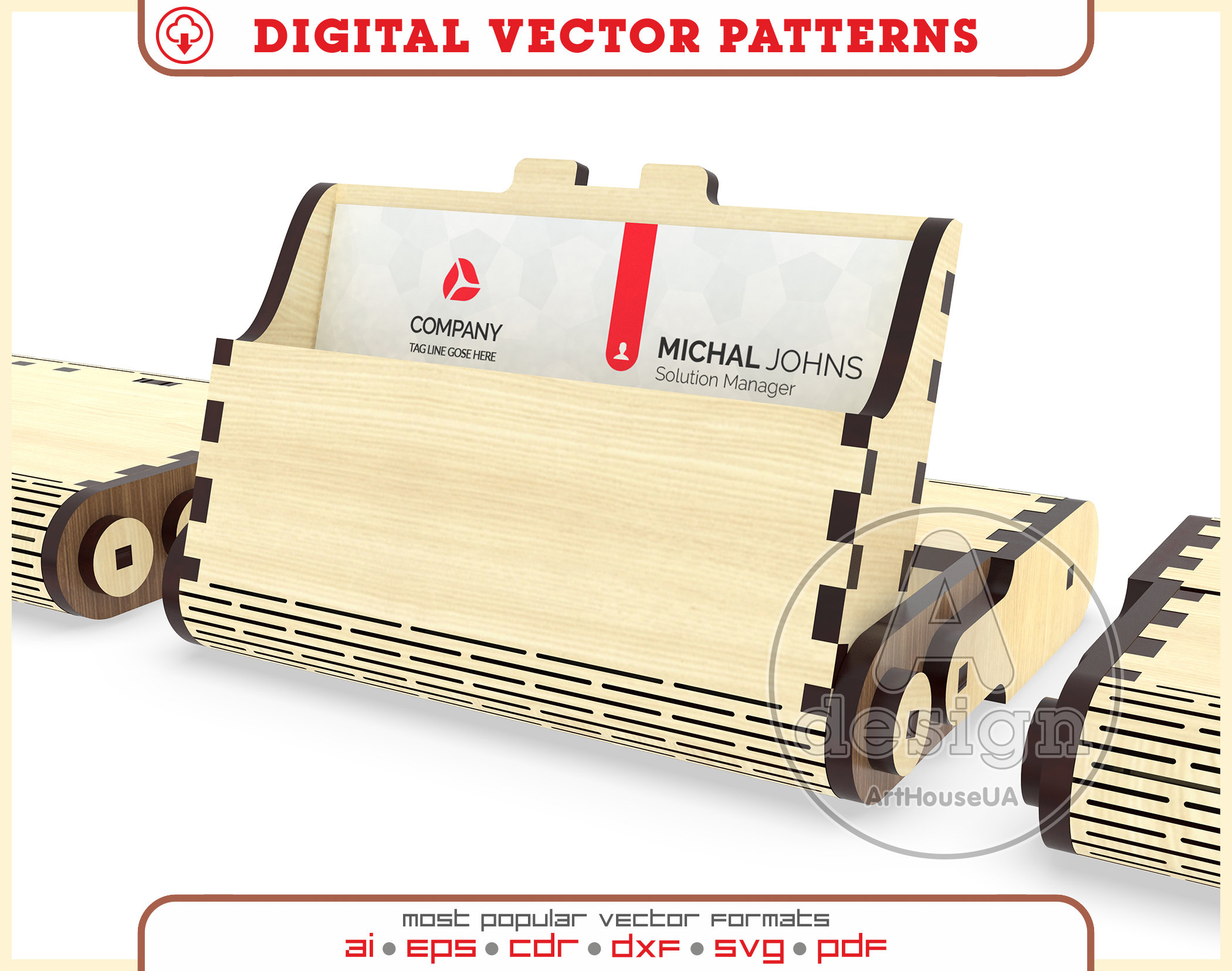 Wooden card holder vector for laser, Business card holder PDF, Wooden card case DXF, Cardholder vector SVG for Glowforge, Credit Card Holder