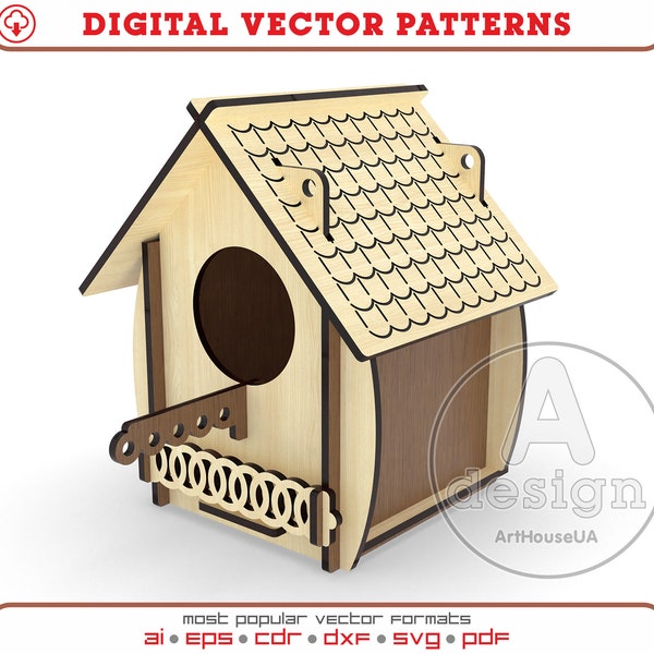 Birdhouse laser cutting vector file and ready SVG Glowforge, Dewdrop bird nest box vector, Birdhouse laser cut pattern Dxf, Pdf, Cnc - Ver.6