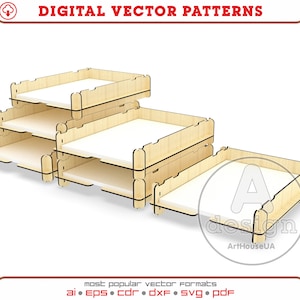 デスクオーガナイザー A4 用紙レーザーカット ベクター ファイル、ドキュメントオーガナイザー GlowForge 対応 SVG ファイル アセンブリ 接着剤不要、ディスプレイラック ドキュメントオーガナイザー