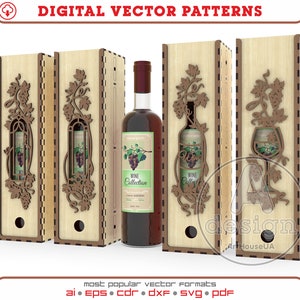 Archivo vectorial cortado con láser de caja de vino, Portabotellas de vino, Archivo SVG listo para láser de caja de vino, Caja de vino de madera contrachapada, Caja de línea de madera, Soporte para botellas, Ver.76
