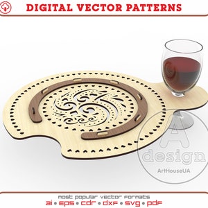 Wine Serving Tray laser cut vector file, Wine bottle holder, Wine bottle and Wine glass Serving Tray, Wine Accessories laser cut file, Wt.V6