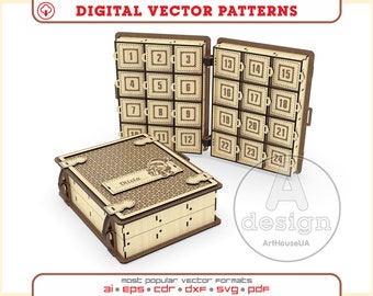Adventskalender laserskuren vektorfil, Juladventskalender, Juladventskalender 24 lådor, Juldekoration, Ver.14