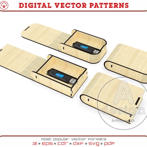 Caixa para arquivo vetorial de corte a laser de unidade flash USB e Glowforge SVG, caixa usb de história de casamento, arquivo vetorial de corte a laser de caixa, vetor de caixa pequena Ver.22