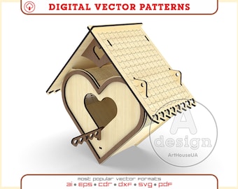 Lasergesneden SVG-vectorbestand vogelhuisje, sjabloon houten vogelhuisje