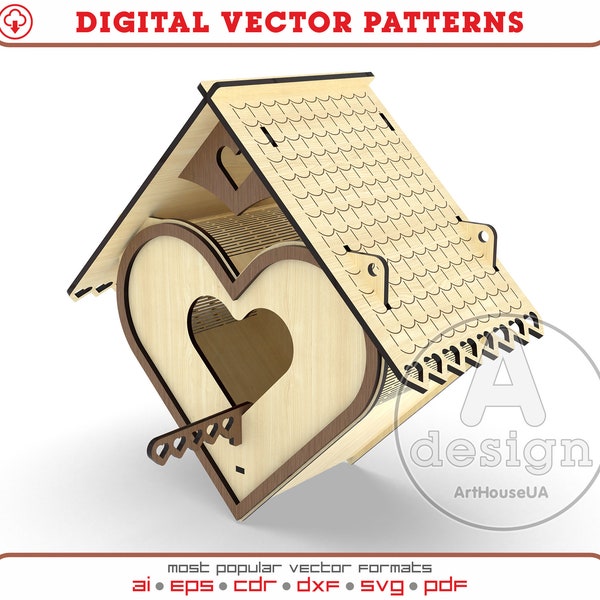 Fichier vectoriel de découpe laser nichoir et prêt SVG Glowforge, vecteur de boîte de nid d'oiseau Dewdrop, motif découpé au laser Birdhouse Dxf, Pdf, Cnc - Ver.12