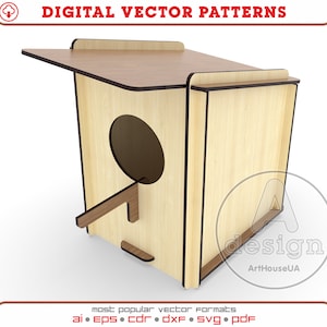 Arquivo vetorial Birdhouse SVG para corte a laser sem cola como quebra-cabeça 3D, arquivos prontos para birdhouse Glowforge, corte a laser Birdhouse Dxf, Pdf, Svg, Cnc.
