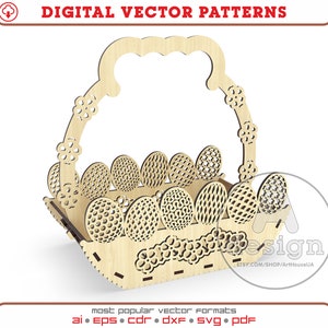 Osterkorb Vektor Laser Datei, Ostern Korb für Eier, Osterkorb Eierhalter DXF, Ostern Holztablett, Osterkorb Glowforge Datei SVG