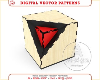 Vector de caja de madera, caja de regalo cortada con láser, patrón láser de caja de madera contrachapada, vector de caja de dulces, archivos Glowforge, archivos de corte láser Dxf, Pdf, Svg, Cnc, Ver.51