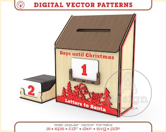 Letters to Santa Mailbox SVG file laser cutter machines and Glowforge, Christmas Santa Claus Mail Box, North Pole Express box, Post Box file