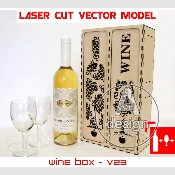 Wine box laser cut vector file, Wine bottle holder, Wine box laser ready SVG file, Plywood wine box, Wooden line box, Bottle stand, Ver.23