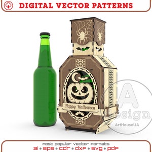500ml Halloween decor beer bottle box vector file laser cut machine, Halloween beer box, Beer box like potion bottle, Beer display, Ver.13