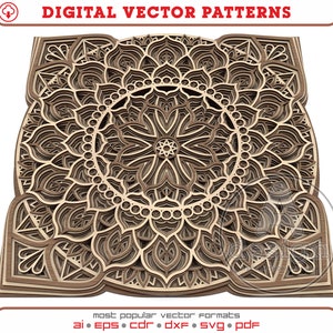 Mandala laser cut vector file DXF, Mandala Scroll Saw file PDF, Multilayer Mandala Glowforge SVG, Mandala for Cricut and Silhouette, MPA016