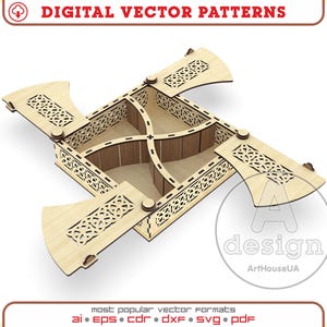 Boîte à bijoux SVG vector pour découpe laser, boîte unique pour fils et aiguilles DXF, organiseur ajouré pour ranger le vecteur Glowforge prêt à l'emploi, Ver.13