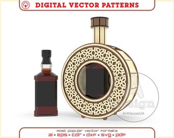 Caja de regalo para whisky de 0,7 L, archivo vectorial cortado con láser, caja de regalo para whisky con forma de botella antigua, caja redonda para whisky, caja de whisky con forma de ánfora, Ver.119
