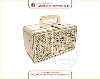 Vintage Wooden Suitcase Handbag Laser Cut Digital Vector File