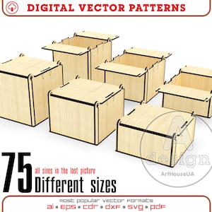 75 verschiedene Größen von Boxen mit zwei Klappdeckeln Vektordateien für Lasercut, Aufbewahrungsbox Bundle SVG, Geschenkbox Bundle