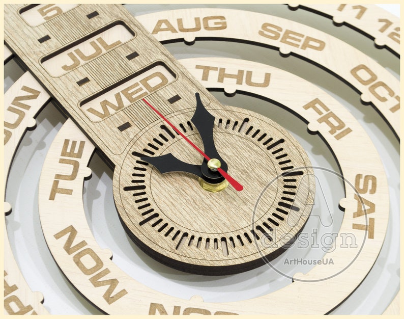 Perpetual calendar, Calendar laser cut vector plan, Perpetual calendar and clock vector , Wood calendar, Plywood calendar, Cnc file, PC-v5 image 6