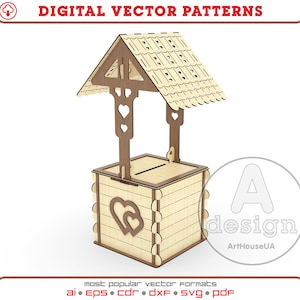 Wishing Well laserbestanden, WW-V1, Wedding Well SVG cut file, Wedding Well patroon PDF, Wedding Well vector bestand, Wedding Well Glowforge bestand