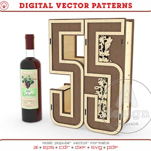 Arquivo de vetor de corte a laser de caixa de vinho de presente de 55º aniversário, vetor de caixa de presente de 55º aniversário, vetor de decorações de 55º aniversário, suporte de vinho Ver.90