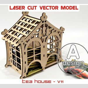 Tea house, tea holder box, tea bag dispenser, tea bag holder, tea bag storage, laser cut vector, Cnc cut file, laser cut pattern, TH-V11