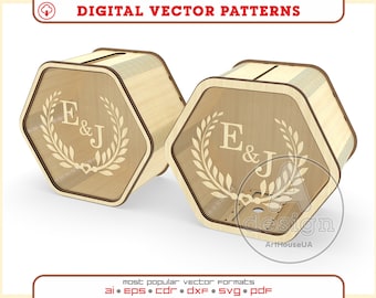 Wedding card box two designs laser cut vector file wooden hexagon polygon box