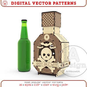 330ml Halloweenowa dekoracja butelka piwa pudełko plik wektorowy maszyna wycinana laserowo, Halloweenowe pudełko piwa, pudełko piwa jak butelka mikstury, ekspozycja piwa, wersja 12
