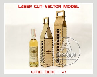 Archivo vectorial cortado con láser de caja de vino, soporte para botellas de vino, archivo SVG listo para láser de caja de vino, caja de vino de madera contrachapada, caja de línea de madera, soporte para botellas, Ver.1
