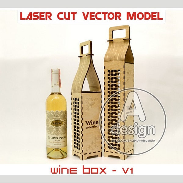 Wine box laser cut vector file, Wine bottle holder, Wine box laser ready SVG file, Plywood wine box, Wooden line box, Bottle stand, Ver.1