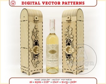 Wein Geschenkbox Laser Cut Datei SVG, Holz Flasche Fall Halter Lagerung