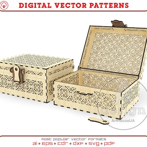 Schmuckkästchen SVG Vektor für Laserschnitt, Einzigartige Box für Fäden und Nadeln DXF, Openwork Organizer für die Aufbewahrung bereit Vektor für Glowforge.